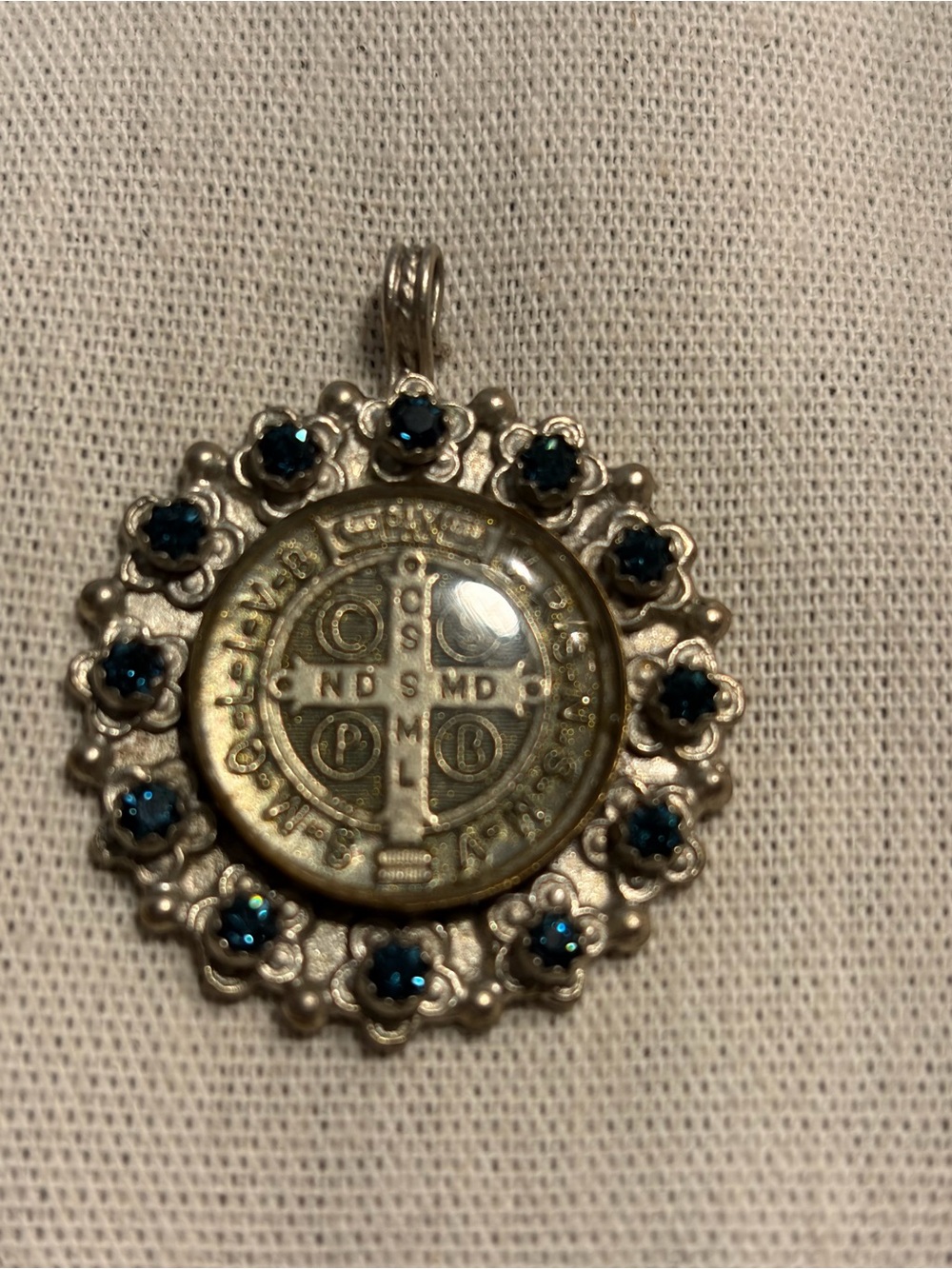 Virgins Saints and Angels necklace charm with blue stones